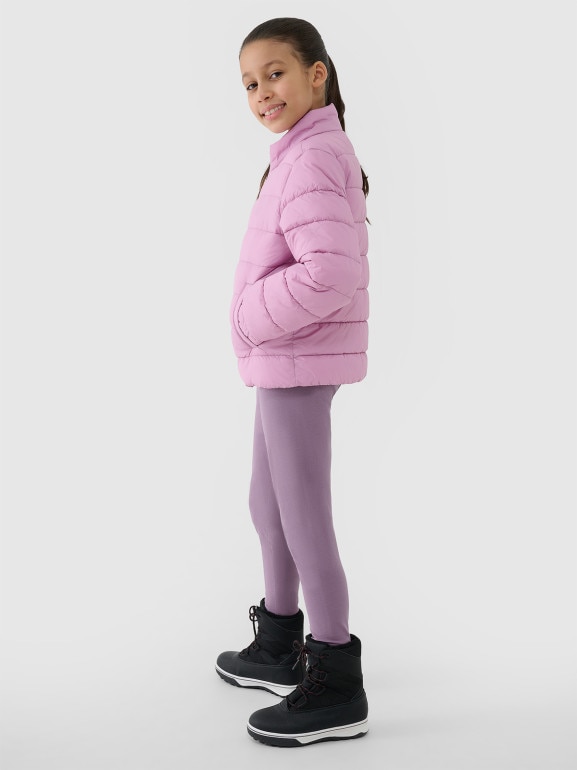 Dziewczęca kurtka puchowa pikowana 4F 4FJWSS25TDJAF515  - różowa