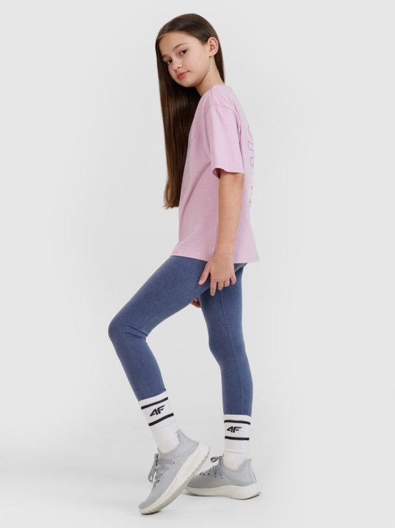Dziewczęce legginsy dzianinowe 4F 4FJWSS25TTIGF221  - granatowe
