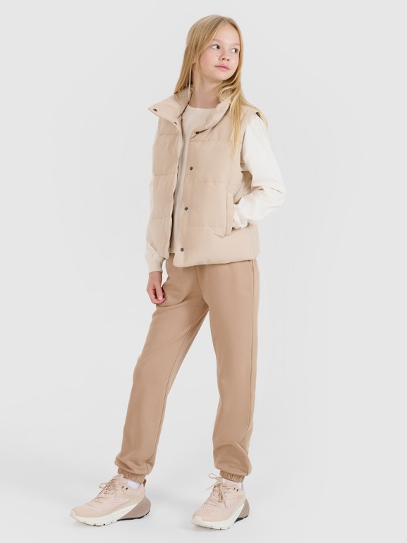 Dziewczęcy longsleeve gładki 4F 4FJWSS25TLONF377 - beżowy