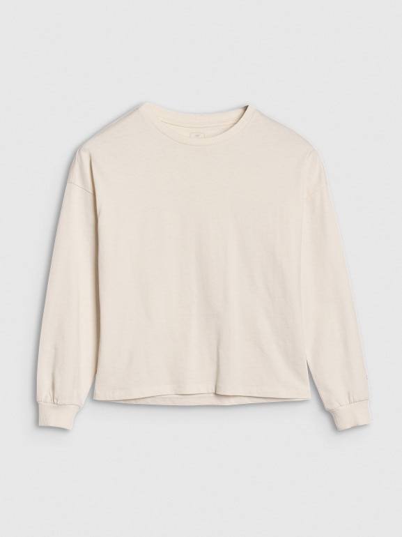 Dziewczęcy longsleeve gładki 4F 4FJWSS25TLONF377 - beżowy