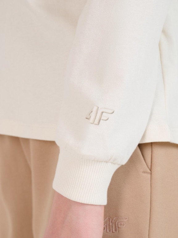 Dziewczęcy longsleeve gładki 4F 4FJWSS25TLONF377 - beżowy