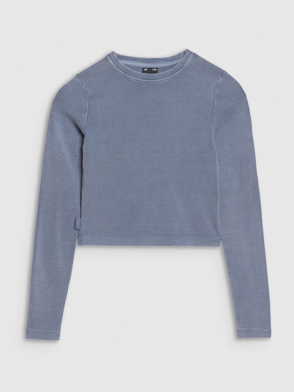 Dziewczęcy longsleeve crop top gładki 4F 4FJWSS25TLONF430 - granatowy