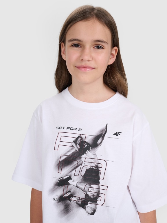 T-shirt dziecięcy z nadrukiem 4F 4FJRSS25TTSHU3295 - biały