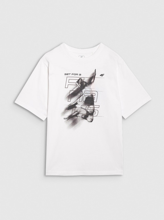 T-shirt dziecięcy z nadrukiem 4F 4FJRSS25TTSHU3295 - biały