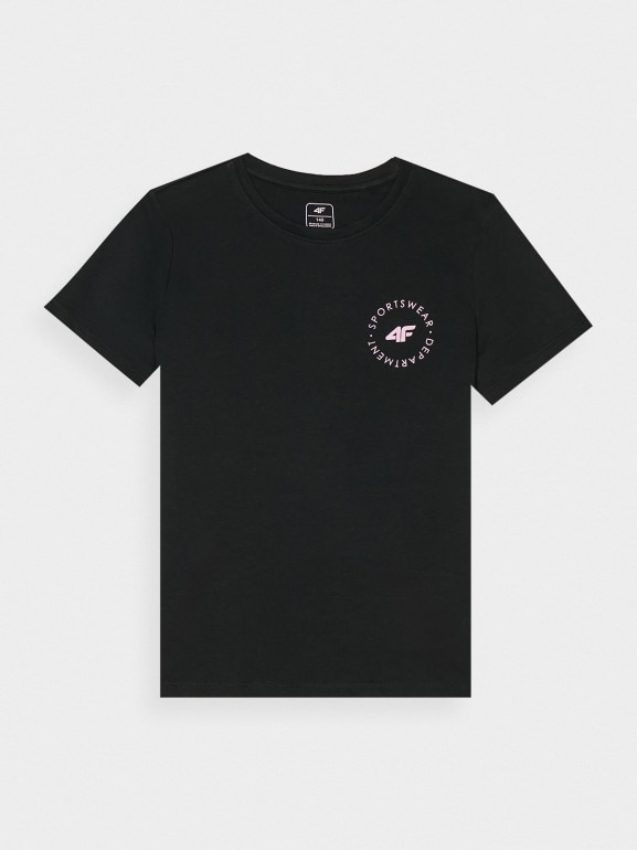 Dziewczęcy t-shirt z nadrukiem 4F 4FJWAW24TTSHF1858 - czarny