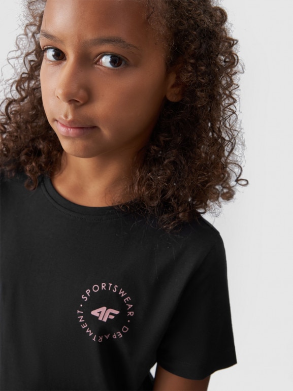 Dziewczęcy t-shirt z nadrukiem 4F 4FJWAW24TTSHF1858 - czarny