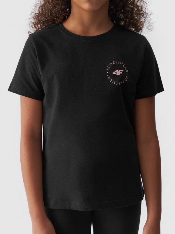 Dziewczęcy t-shirt z nadrukiem 4F 4FJWAW24TTSHF1858 - czarny