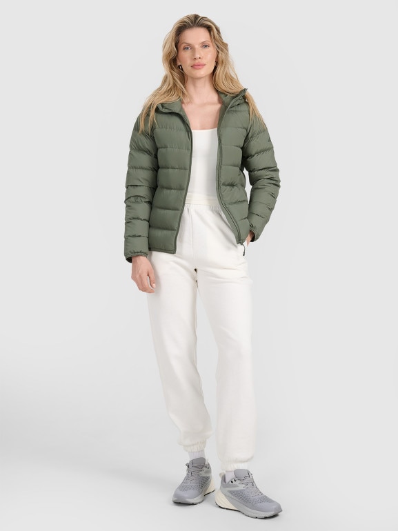 Kurtka puchowa pikowana z kapturem 4F 4FRAW25TDJAF0800 - khaki