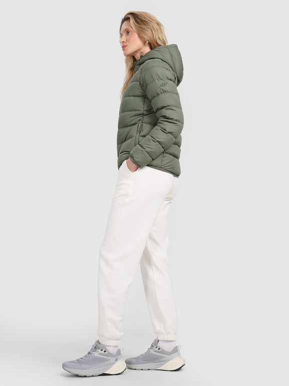 Kurtka puchowa pikowana z kapturem 4F 4FRAW25TDJAF0800 - khaki