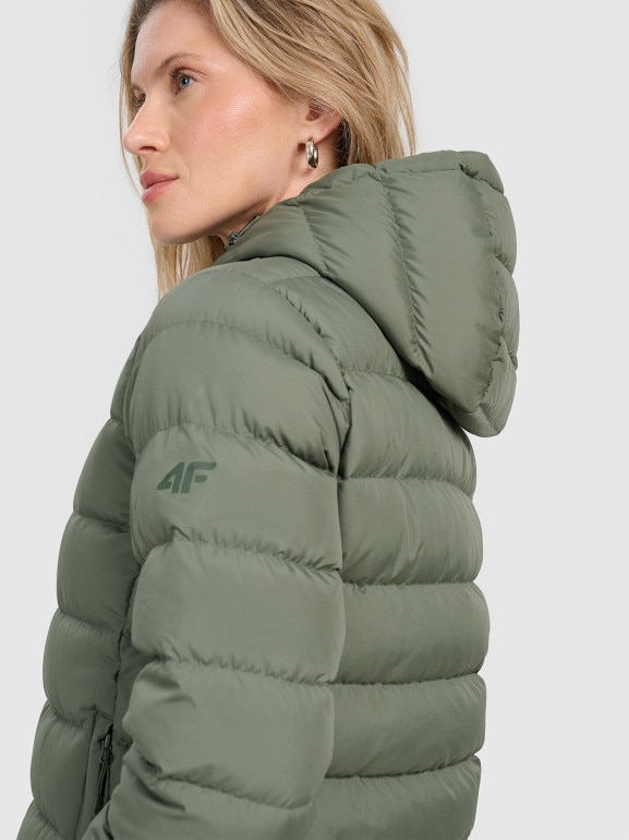 Kurtka puchowa pikowana z kapturem 4F 4FRAW25TDJAF0800 - khaki