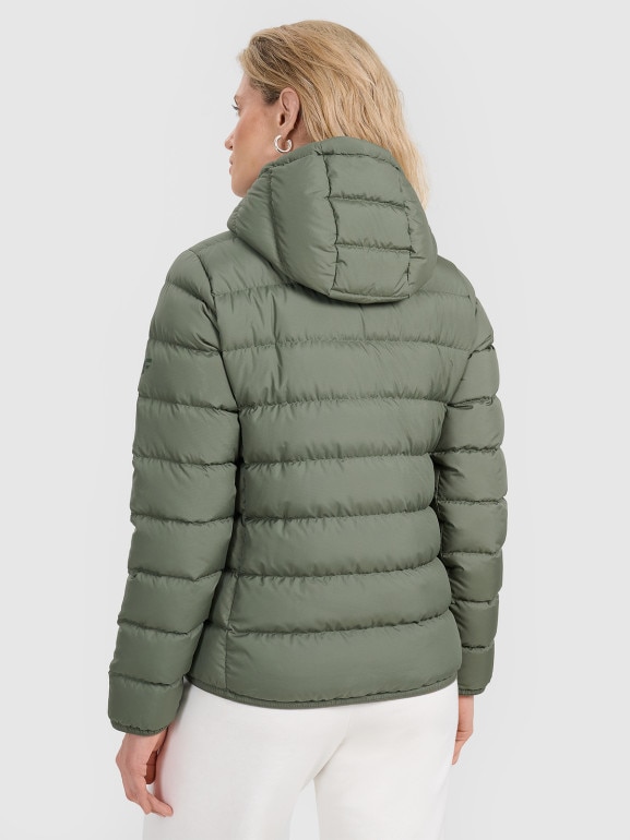 Kurtka puchowa pikowana z kapturem 4F 4FRAW25TDJAF0800 - khaki
