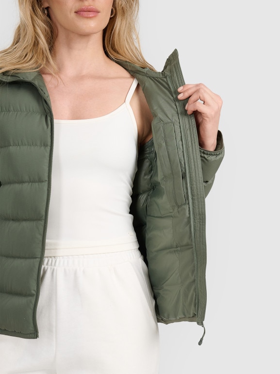 Kurtka puchowa pikowana z kapturem 4F 4FRAW25TDJAF0800 - khaki