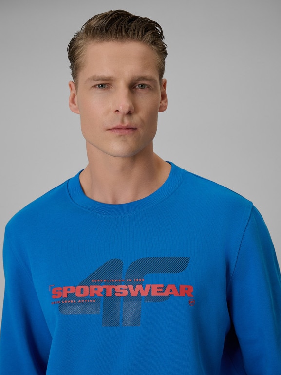 Męska bluza dresowa nierozpinana bez kaptura 4F 4FWSS26TSWSM2237 - niebieska