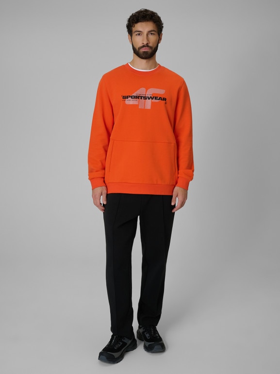 Męska bluza dresowa nierozpinana bez kaptura 4F 4FWSS26TSWSM2237 - pomarańczowa