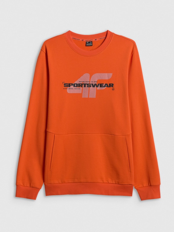 Męska bluza dresowa nierozpinana bez kaptura 4F 4FWSS26TSWSM2237 - pomarańczowa