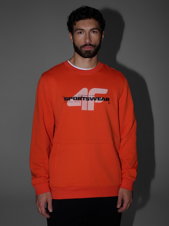 Męska bluza dresowa nierozpinana bez kaptura 4F 4FWSS26TSWSM2237 - pomarańczowa