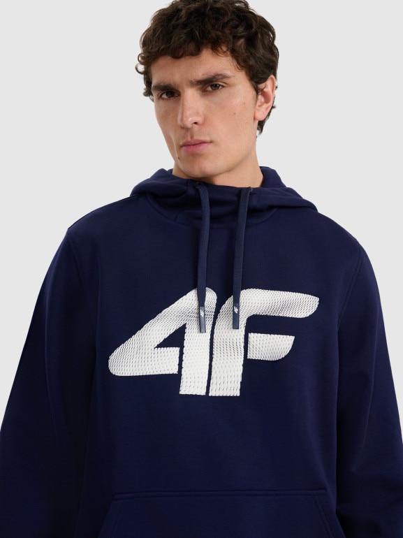 Męska bluza dresowa nierozpinana z kapturem 4F 4FRMM00TSWSM2477 - granatowa