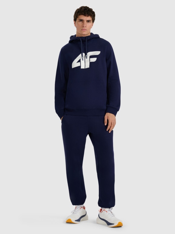 Męska bluza dresowa nierozpinana z kapturem 4F 4FRMM00TSWSM2477 - granatowa