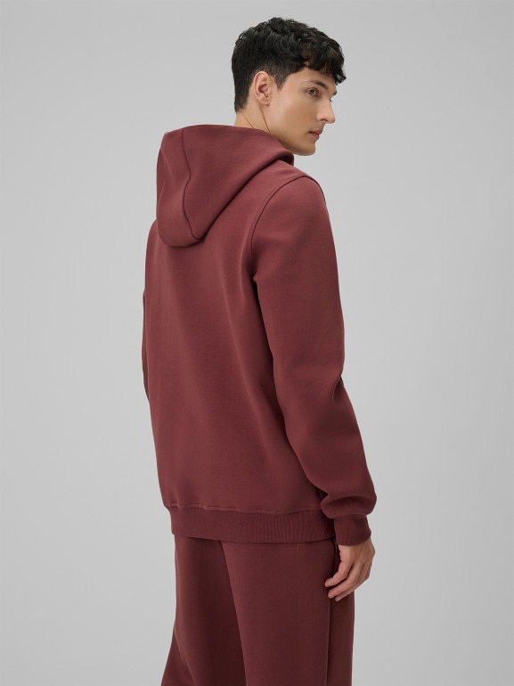 Męska bluza dresowa nierozpinana z kapturem 4F 4FRSS26TSWSM2793 - burgundowa
