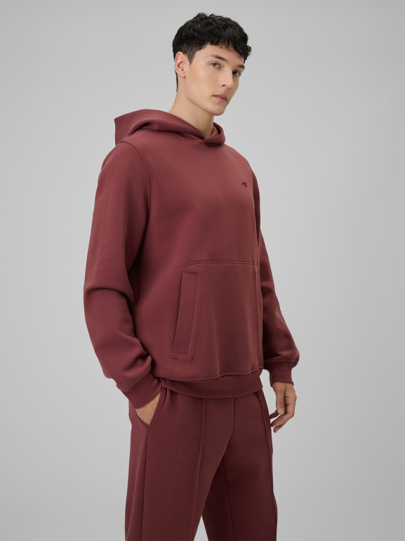 Męska bluza dresowa nierozpinana z kapturem 4F 4FRSS26TSWSM2793 - burgundowa