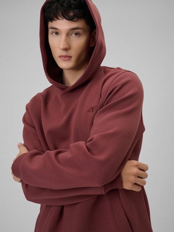 Męska bluza dresowa nierozpinana z kapturem 4F 4FRSS26TSWSM2793 - burgundowa