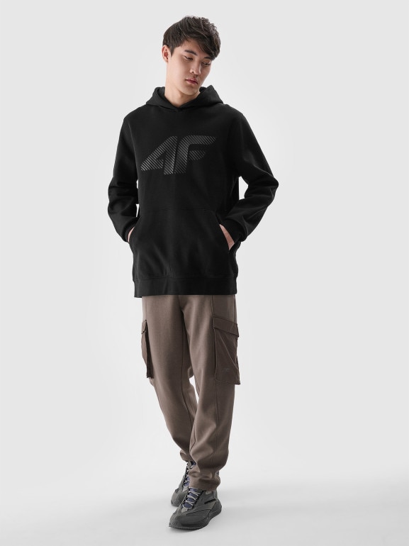 Męska bluza dresowa nierozpinana z kapturem 4F 4FWMM00TSWSM1766 - czarna
