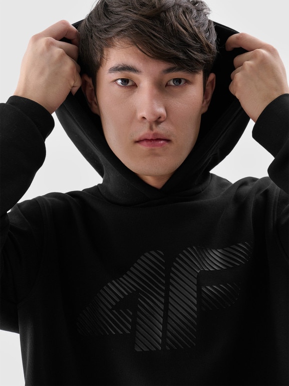 Męska bluza dresowa nierozpinana z kapturem 4F 4FWMM00TSWSM1766 - czarna