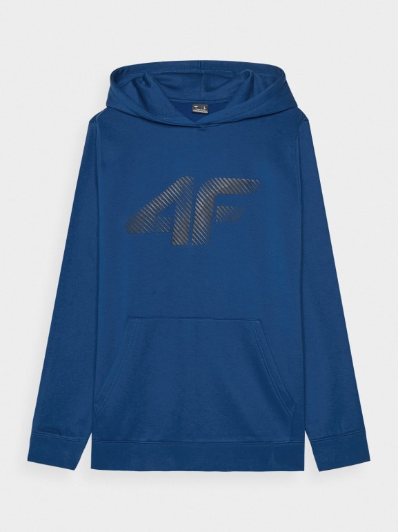 Męska bluza dresowa nierozpinana z kapturem 4F 4FWMM00TSWSM1766 - niebieska