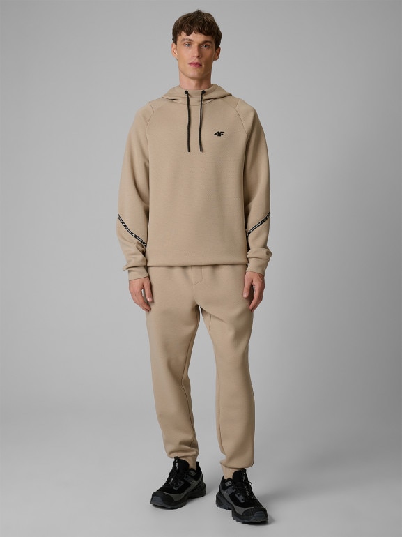 Męska bluza dresowa nierozpinana z kapturem 4F 4FWSS26TSWSM2238 - beżowa
