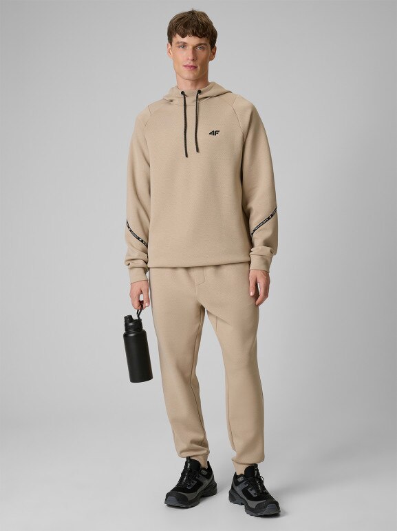Męska bluza dresowa nierozpinana z kapturem 4F 4FWSS26TSWSM2238 - beżowa