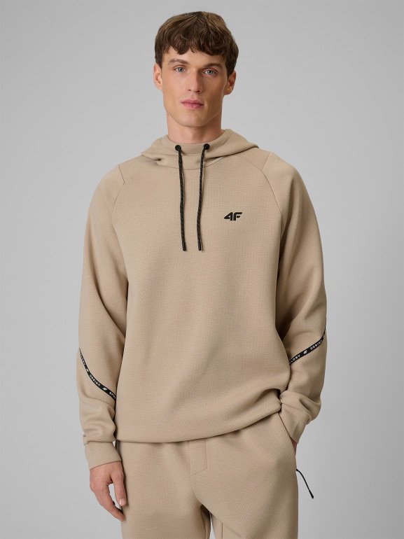 Męska bluza dresowa nierozpinana z kapturem 4F 4FWSS26TSWSM2238 - beżowa