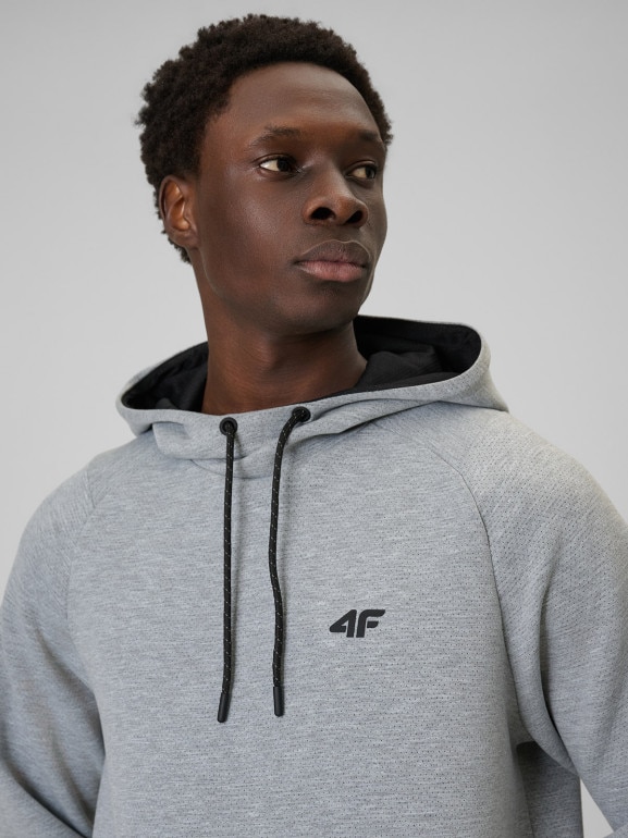 Męska bluza dresowa nierozpinana z kapturem 4F 4FWSS26TSWSM2238 - szara