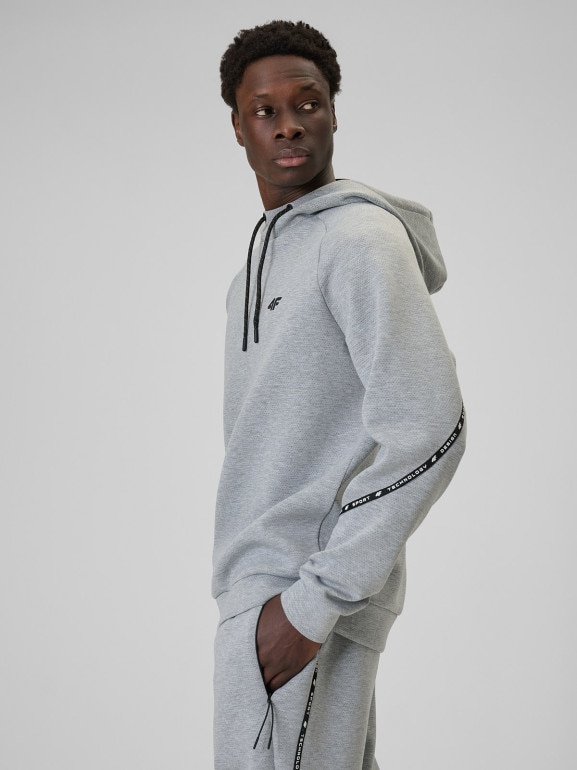 Męska bluza dresowa nierozpinana z kapturem 4F 4FWSS26TSWSM2238 - szara