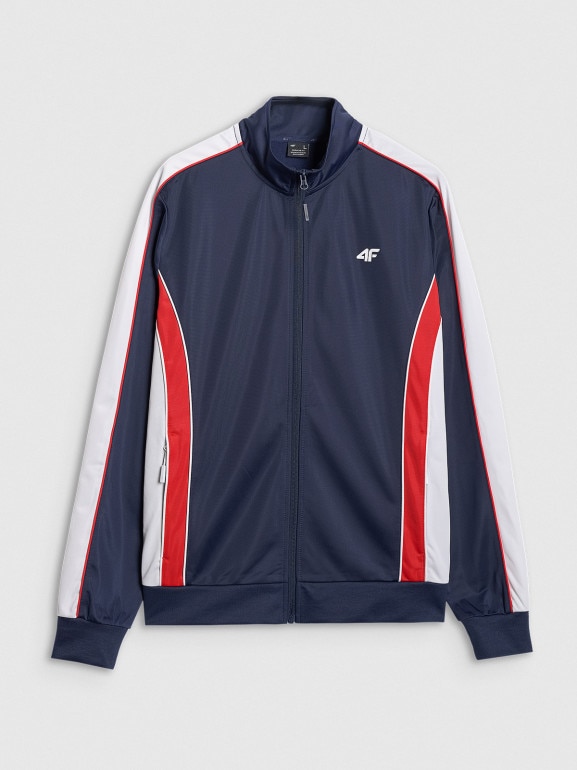 Męska bluza dresowa rozpinana bez kaptura 4F 4FRAW25TSWSM2459 - granatowa