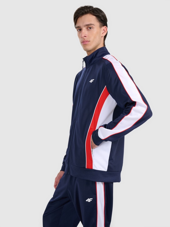 Męska bluza dresowa rozpinana bez kaptura 4F 4FRAW25TSWSM2459 - granatowa
