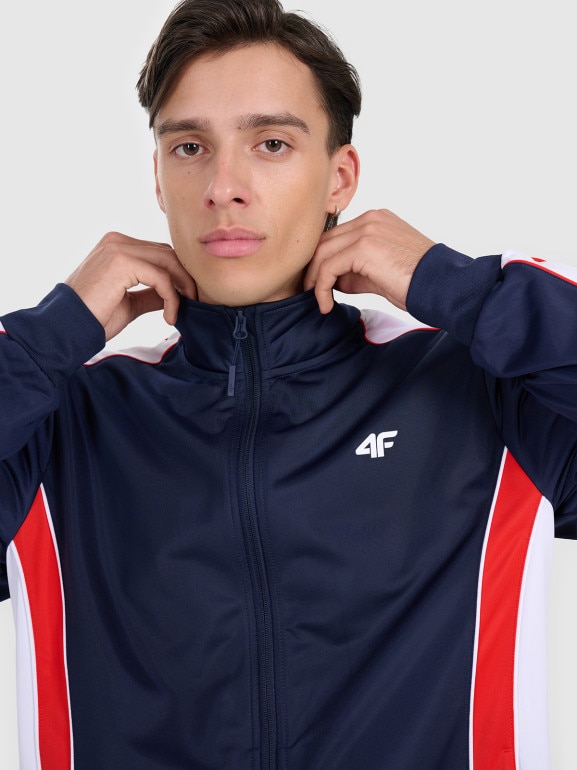 Męska bluza dresowa rozpinana bez kaptura 4F 4FRAW25TSWSM2459 - granatowa