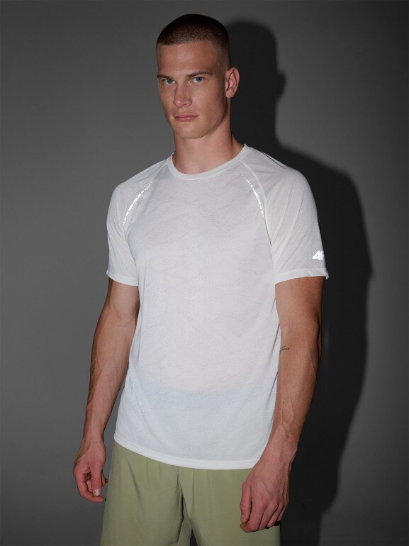Męska koszulka do biegania 4F 4FWAW25TFTSM1499 - biała