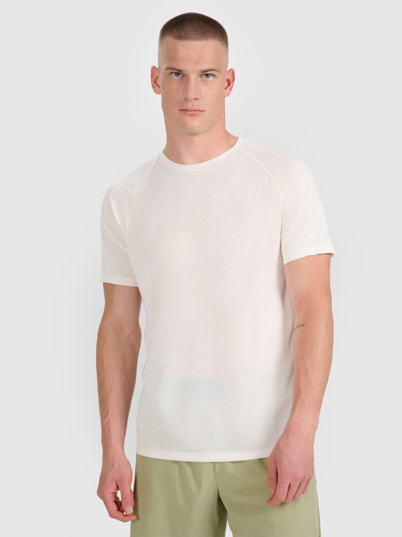 Męska koszulka do biegania 4F 4FWAW25TFTSM1499 - biała