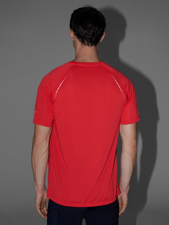Męska koszulka do biegania 4F 4FWAW25TFTSM1499 - czerwona