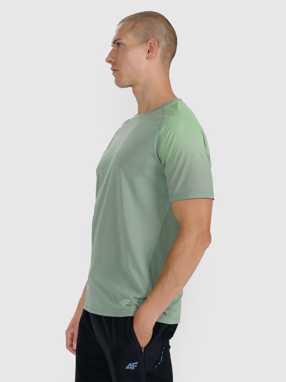 Męska koszulka do biegania 4F 4FWAW25TFTSM1506 - oliwkowa