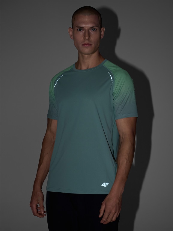 Męska koszulka do biegania 4F 4FWAW25TFTSM1506 - oliwkowa