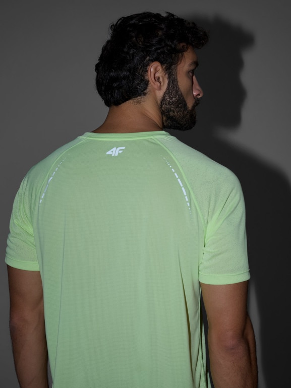 Męska koszulka do biegania 4F 4FWSS26TFTSM1800 - limonkowa
