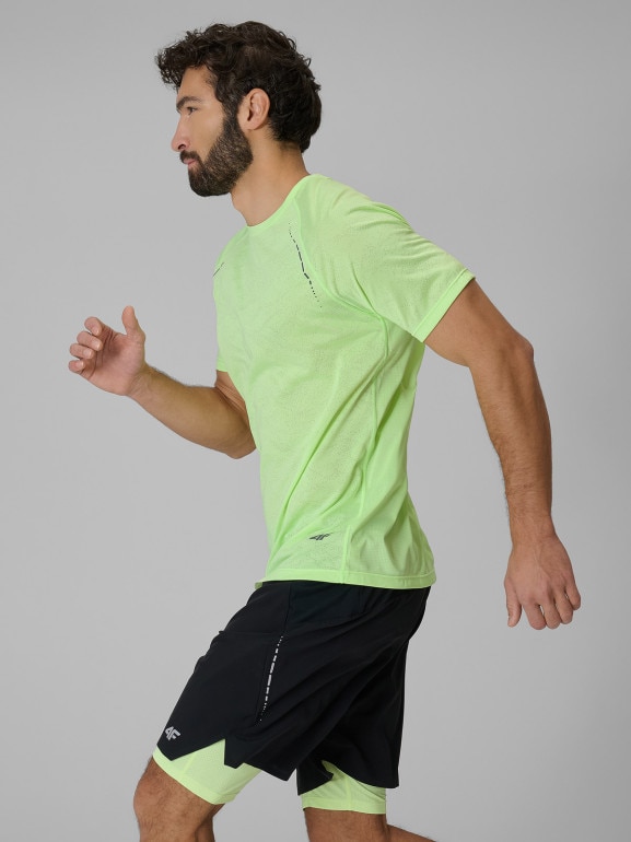 Męska koszulka do biegania 4F 4FWSS26TFTSM1800 - limonkowa