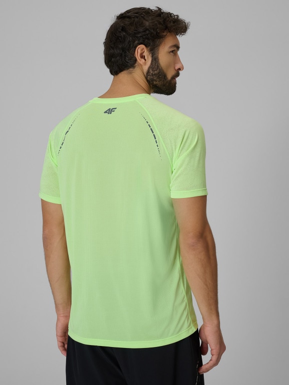 Męska koszulka do biegania 4F 4FWSS26TFTSM1800 - limonkowa