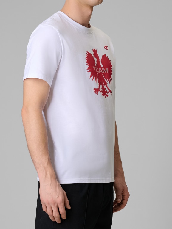 Męska koszulka kibica 4F 4FRSS26TTSHM4201 - biała