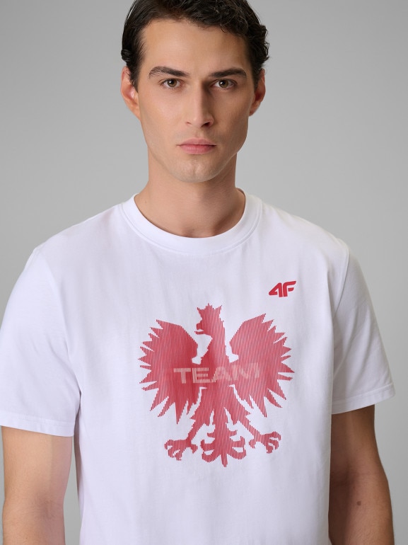Męska koszulka kibica 4F 4FRSS26TTSHM4201 - biała