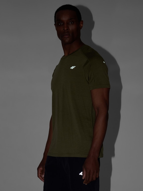 Męska koszulka trekkingowa z wełną merino 4F 4FWSS26TFTSM1798 - khaki