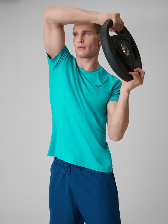 Męska koszulka treningowa 4F 4FRSS26TFTSM2344 - turkusowa