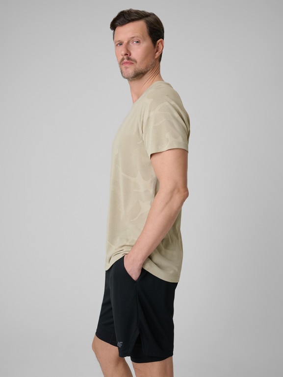 Męska koszulka treningowa 4F 4FWSS26TFTSM1777 - beżowa