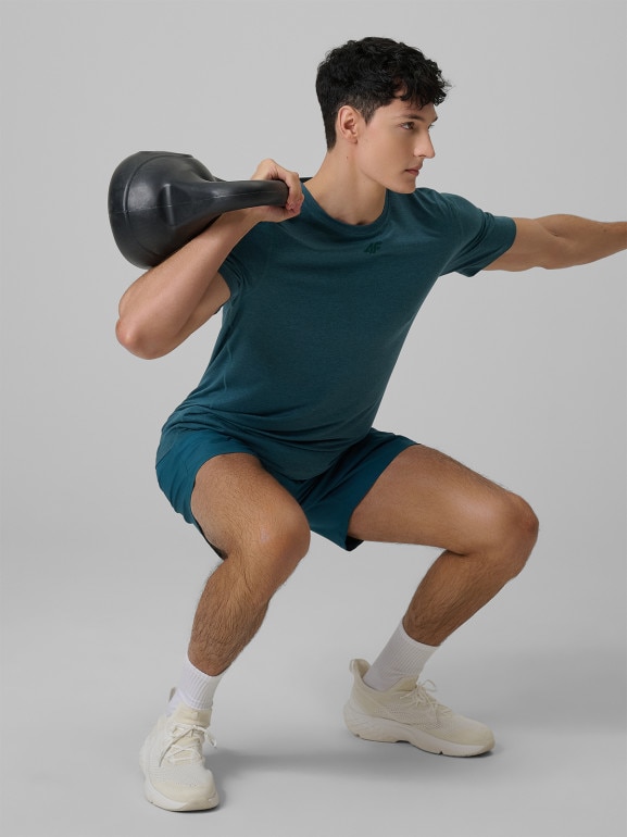 Męska koszulka treningowa 4F 4FWSS26TFTSM1786 - turkusowa